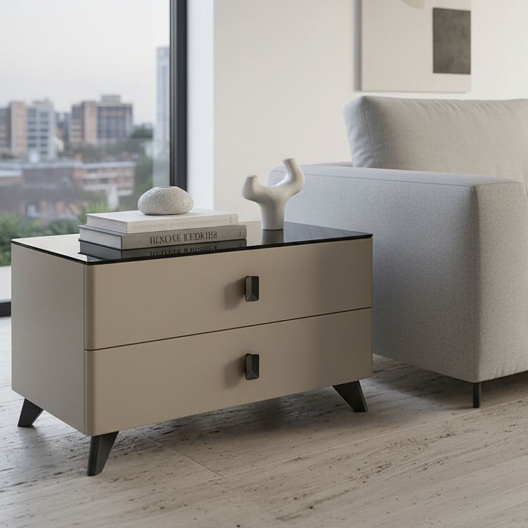 2 Drawer Bedside Nightstand with Dark Top Surface