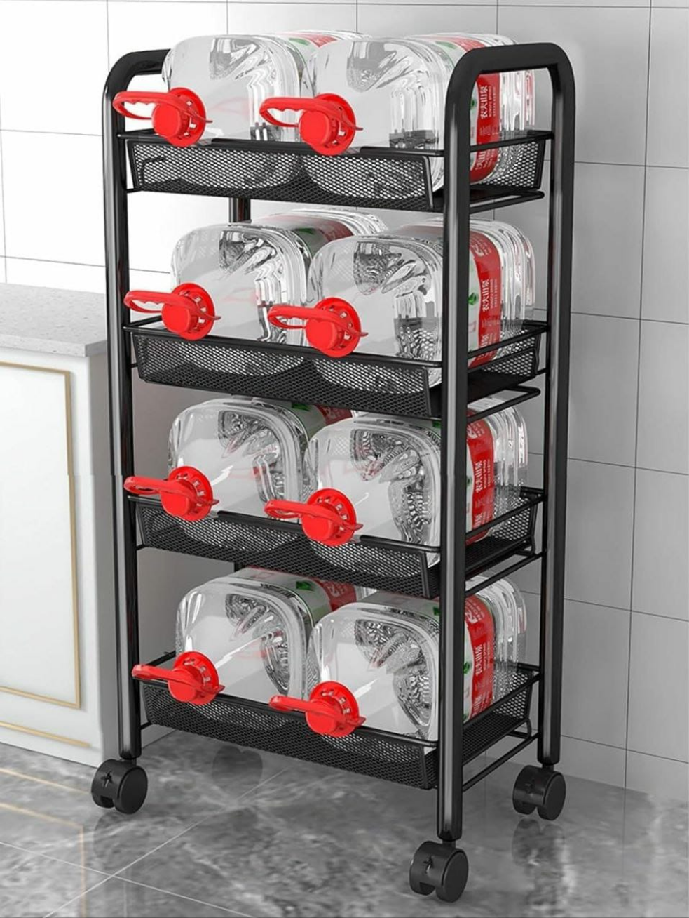 4-Layer Multifunctional Mesh Storage Trolley