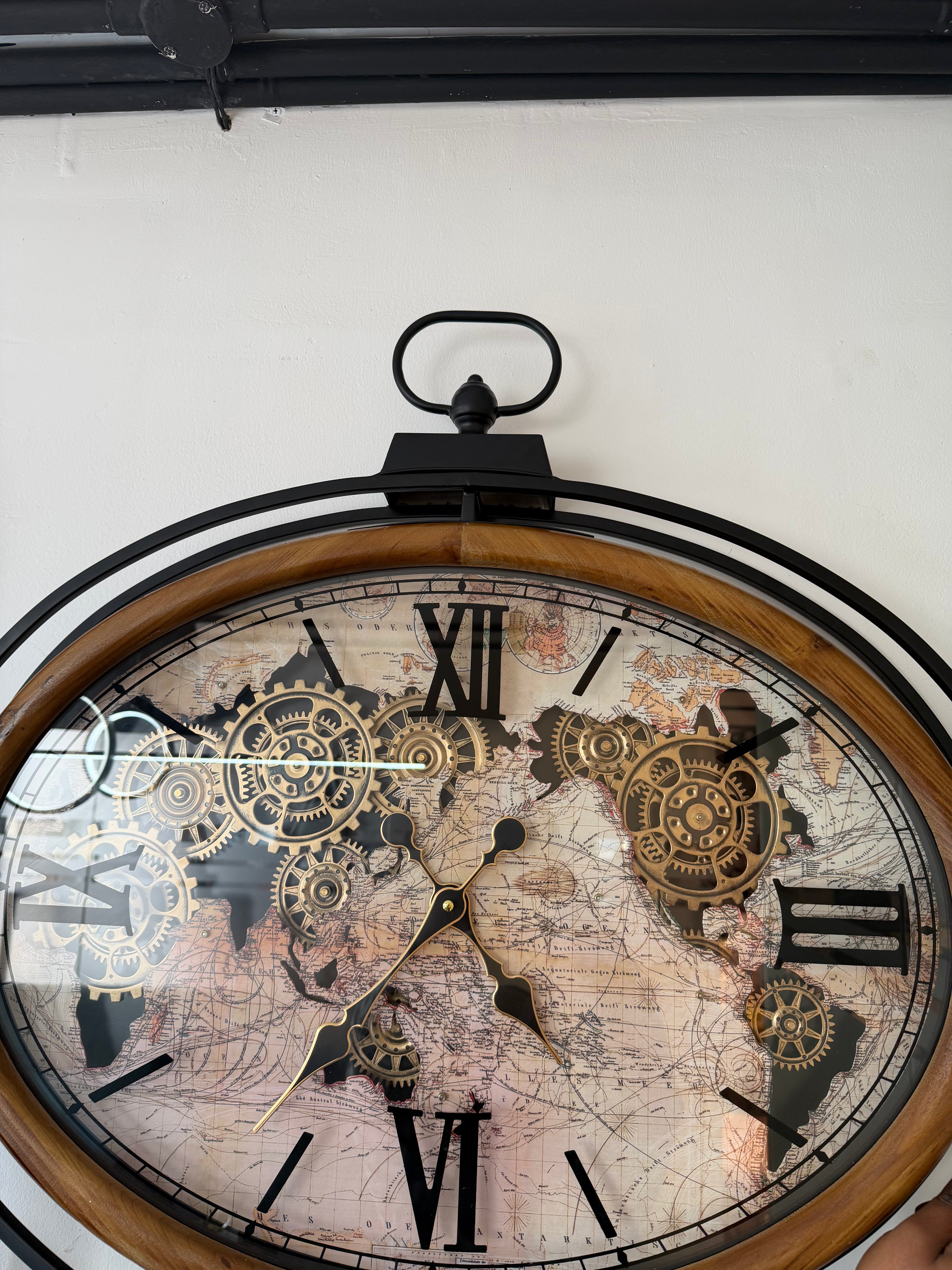 Infinity Time Oval Wood Wall Clock with Moving Gears 74cm