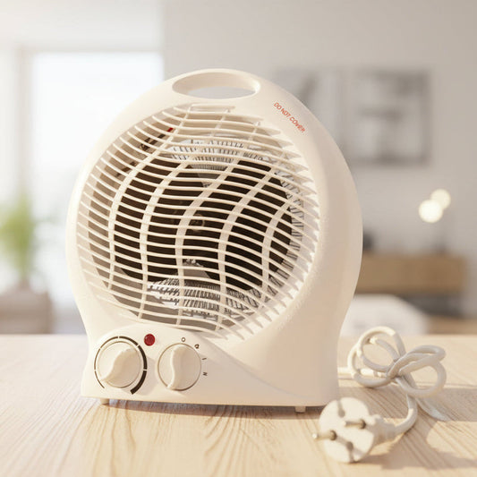 2000W fan heater with adjustable thermostat for floor, desk, or tabletop use