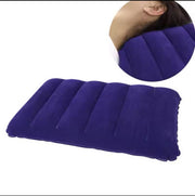 Foldable, portable inflatable travel pillow with PVC body and fleece felt top for head and neck support