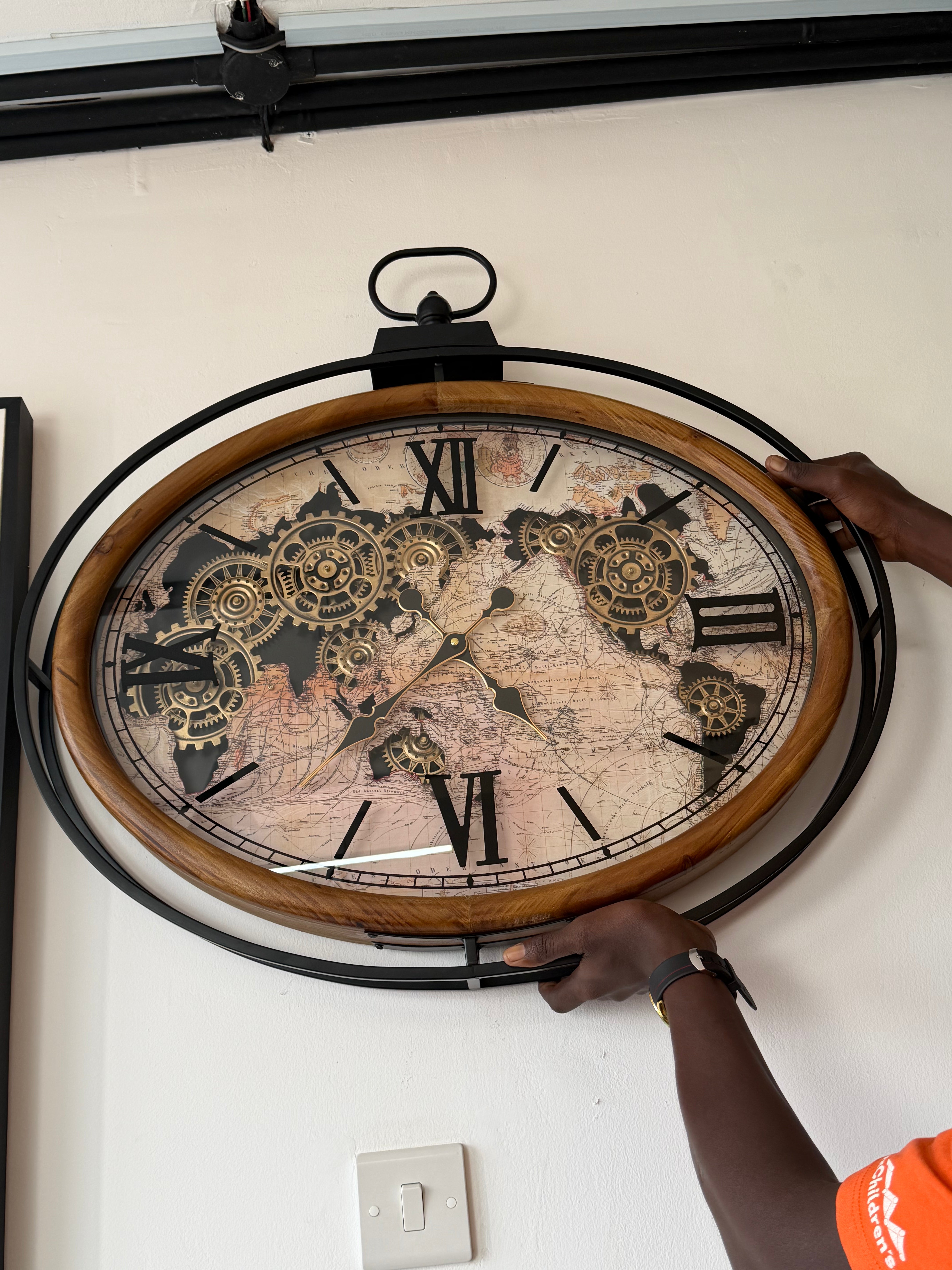 Infinity Time Oval Wood Wall Clock with Moving Gears 74cm