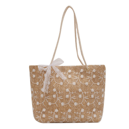 Straw braided tote bag