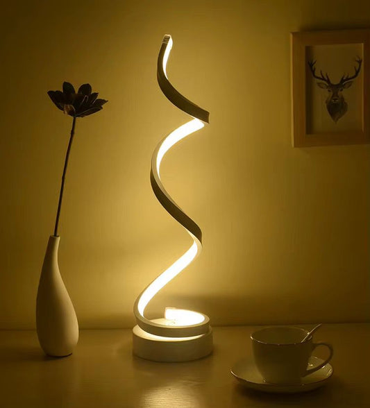 gold LED spiral decorative table lamp shade made of acrylic and iron with white and warm light options