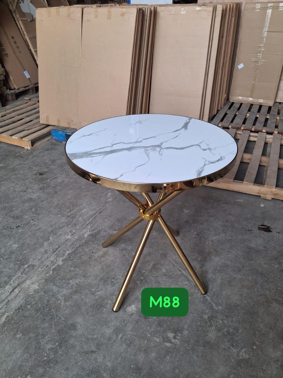 Round Wooden Dining Table with Marble Effect