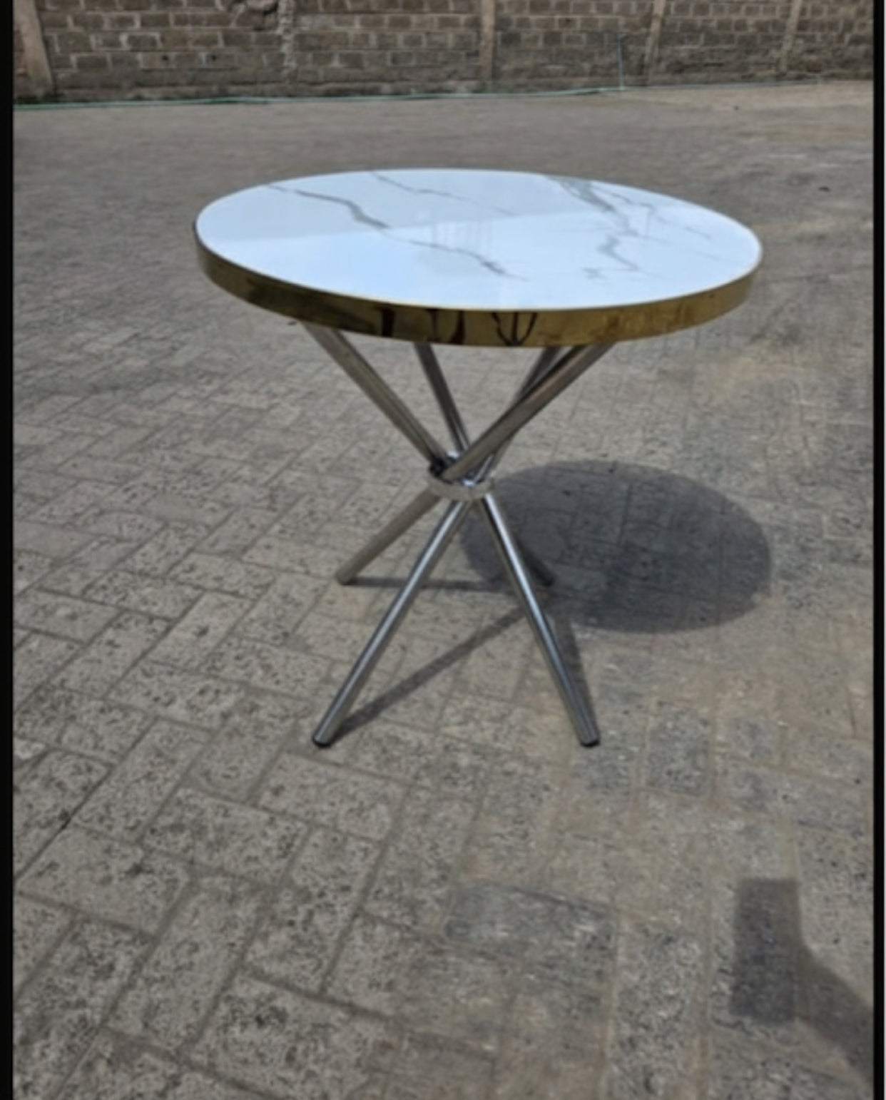 Round Wooden Dining Table with Marble Effect
