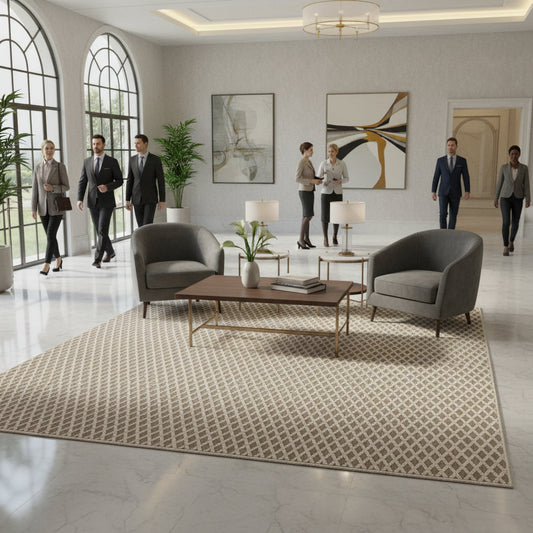 Light brown diamond pattern carpet rug 240×340cm by Oriental Weavers Vedantu for large interior spaces
