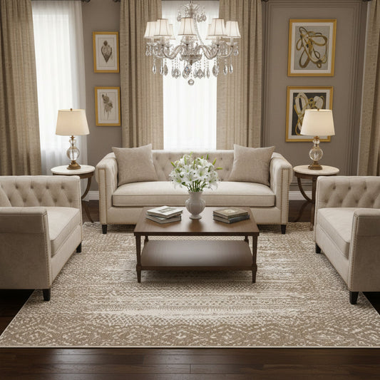 Beige distressed pattern carpet rug 240×340cm by Oriental Weavers Vedantu for large modern interiors