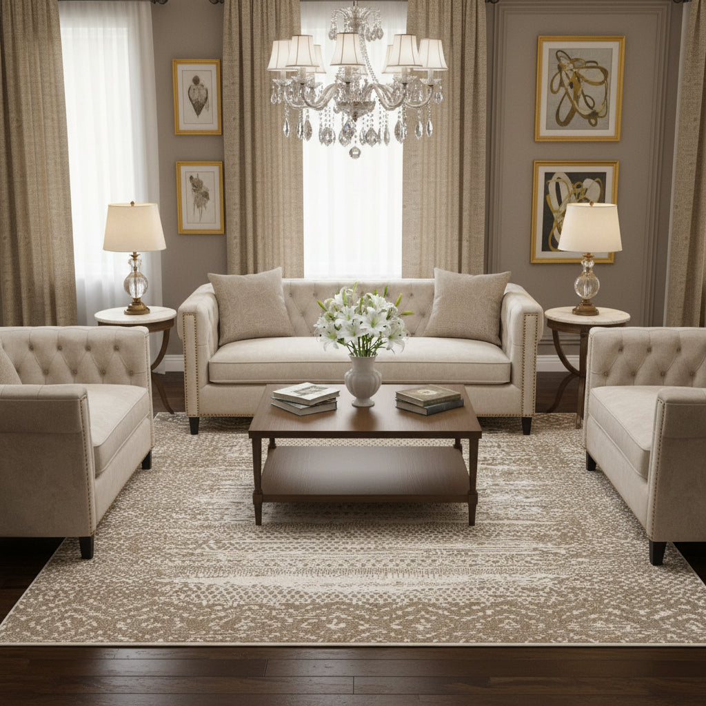 Beige distressed pattern carpet rug 240×340cm by Oriental Weavers Vedantu for large modern interiors