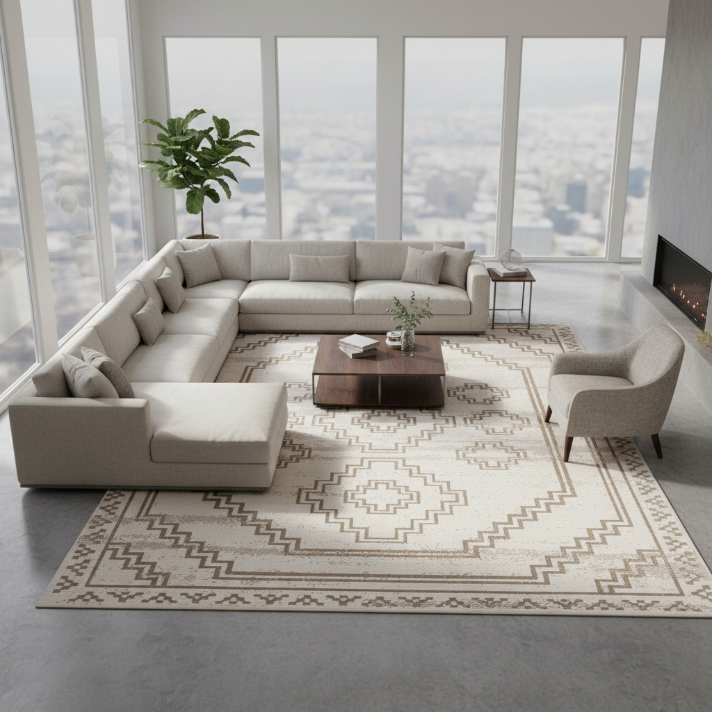 Oriental Weavers: Vedantu Connected Geometric Pattern Carpet Rug; (240×340)cm, Beige-KBORIE175