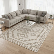 Beige connected geometric carpet rug 240×340cm by Oriental Weavers Vedantu for modern large interiors