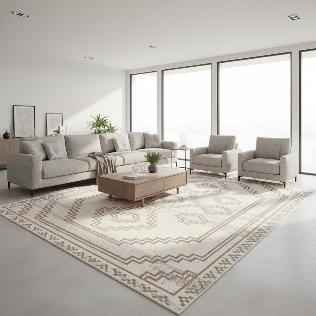 Oriental Weavers: Vedantu Connected Geometric Pattern Carpet Rug; (240×340)cm, Beige-KBORIE175