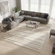 Brown striped carpet rug 240×340cm by Oriental Weavers Vedantu for large modern interior spaces