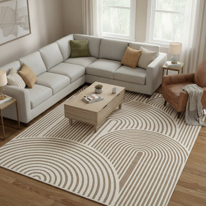 Beige geometric carpet rug 240×340cm by Oriental Weavers Vedantu for large modern interiors