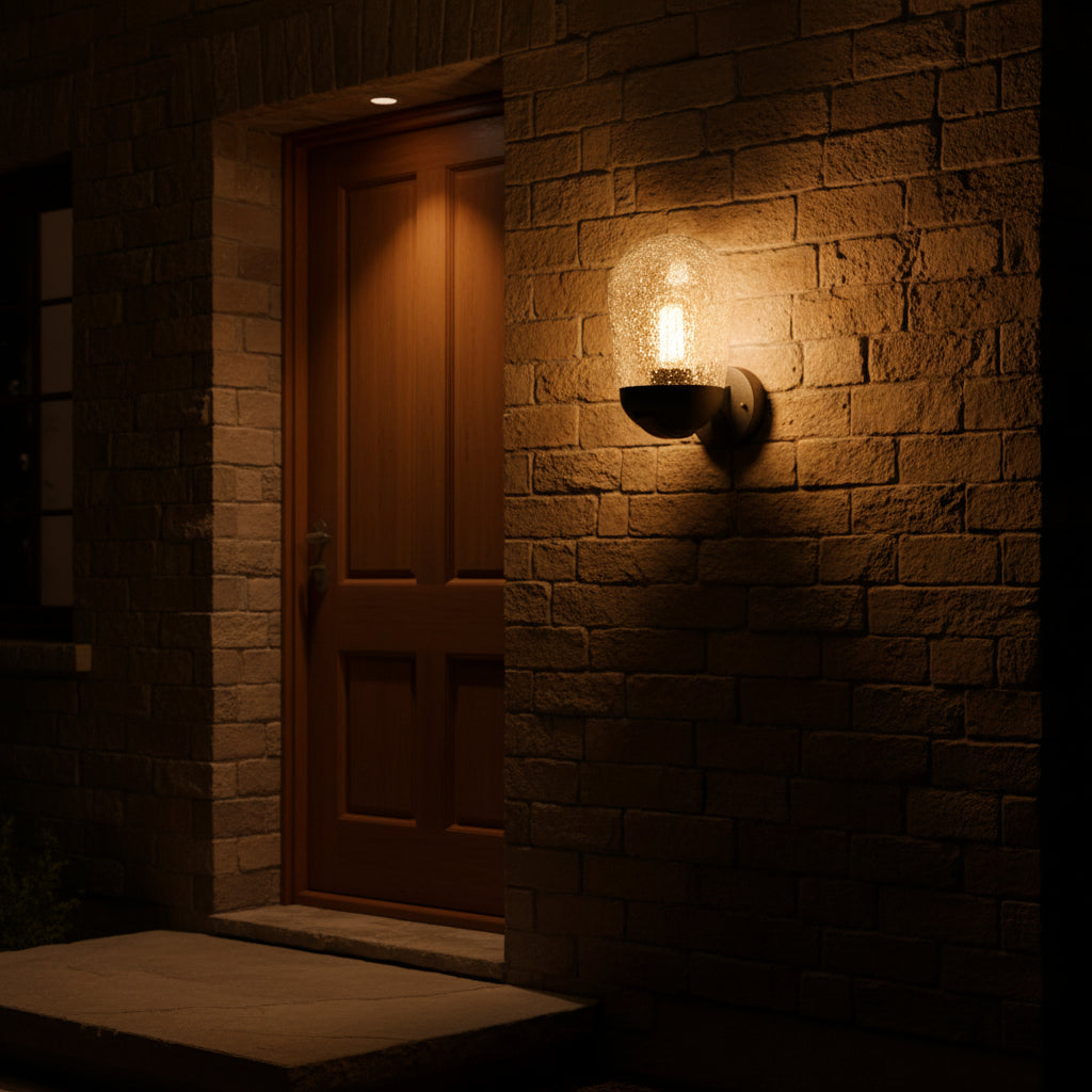 Aluminium Gate Light with Clear Speckled Glass E27 LL 504A-BK