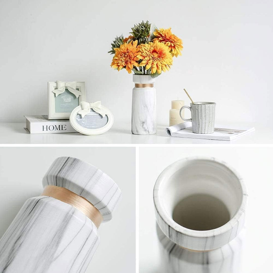 Marble-Effect Ceramic Vase with Gold Band