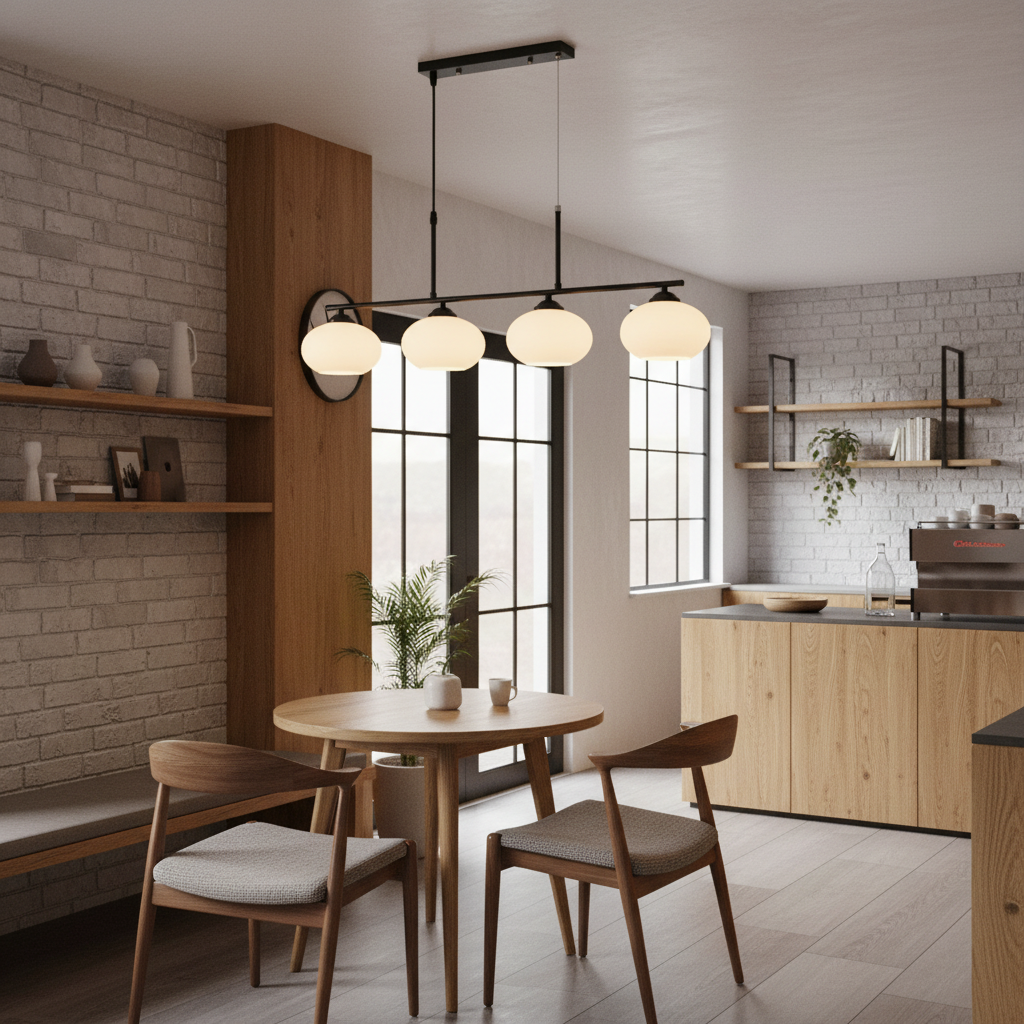 Black and White 4-Light Linear Pendant E27 PL 1151-04-BK