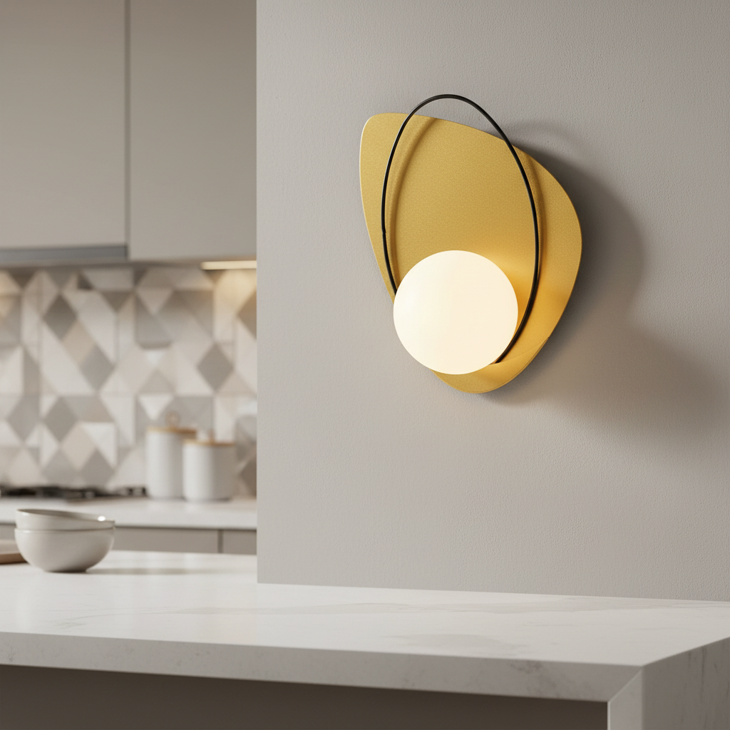Golden Accent Wall Fixture with White Glass & Black Frame – PL 1160-01-GO