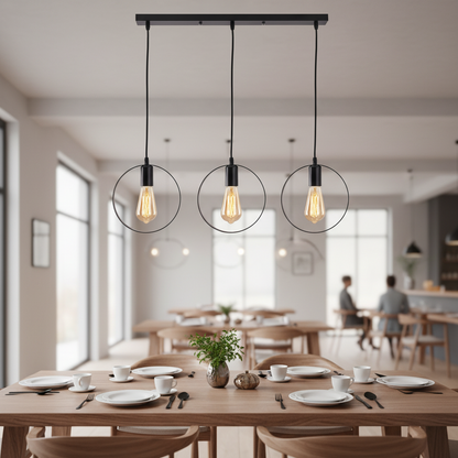 Black Triple Pendant with Exposed Bulb Design, PL 1173-03-BK