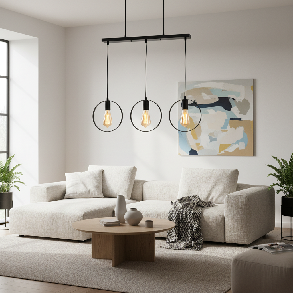 Black Triple Pendant with Exposed Bulb Design, PL 1173-03-BK