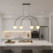 Black modern arc pendant light with four white glass shades, E27 holder, PL 1174-04-BK