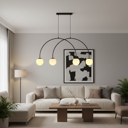Black Arc Pendant with Four White Shades, PL 1174-04-BK