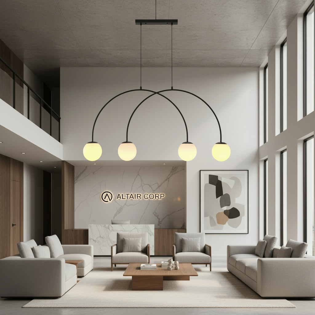 Black Arc Pendant with Four White Shades, PL 1174-04-BK