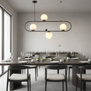 Black oval frame pendant light with four white glass shades, E27 holder, PL 1175-04-BK