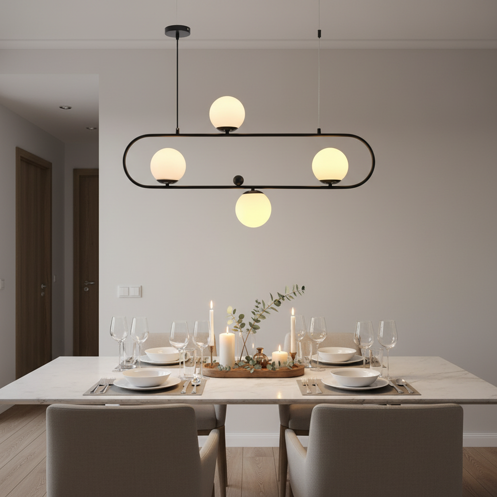 Black Oval Frame Pendant with Four White Shades PL 1175-04-BK