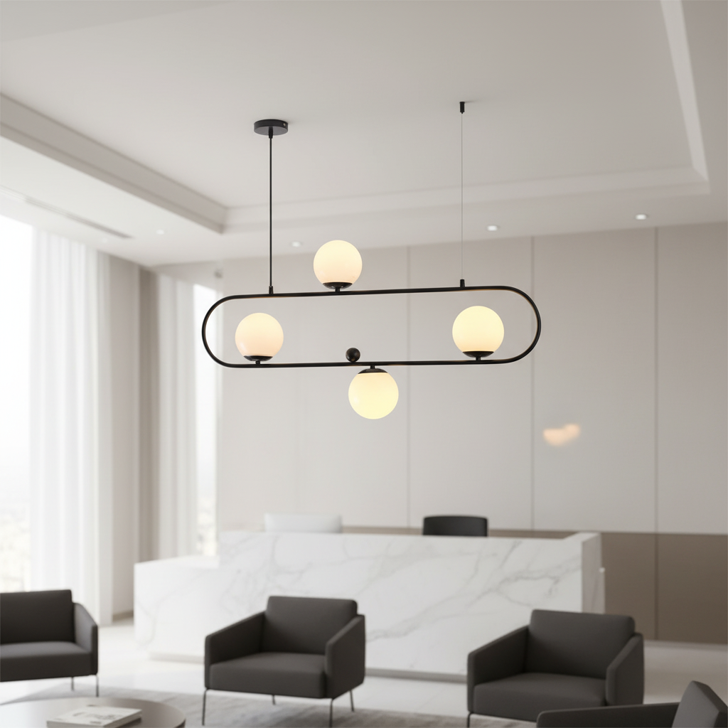 Black Oval Frame Pendant with Four White Shades PL 1175-04-BK