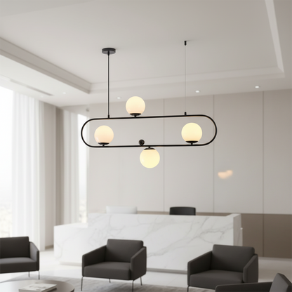 Black Oval Frame Pendant with Four White Shades PL 1175-04-BK
