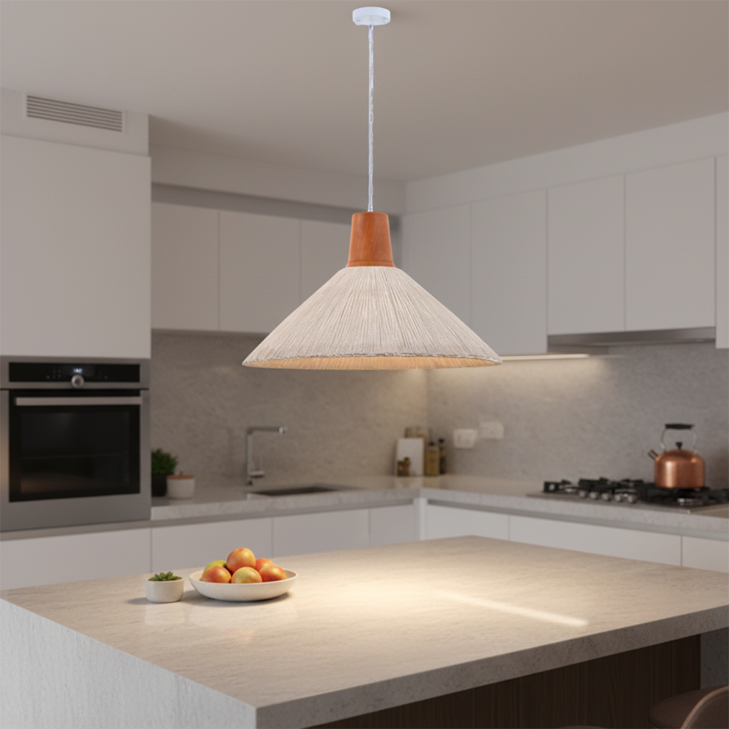 Rustic Cone Pendant Lamp – Natural Beige, E27 Holder, PL 2024-01-WH