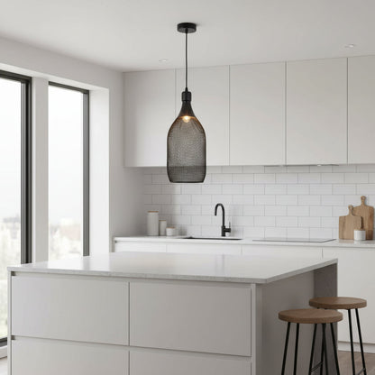 Industrial black mesh pendant light PL 7914-01-BK