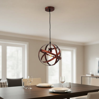Rustic Orb Pendant Light – Cross-Band Iron Frame, PL 8117-RU