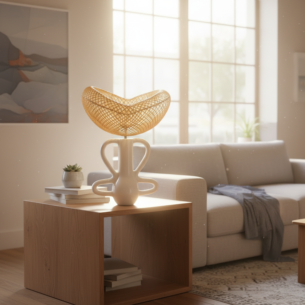 Terracotta White Table Lamp with Mexico Shade-PLAMPA2138