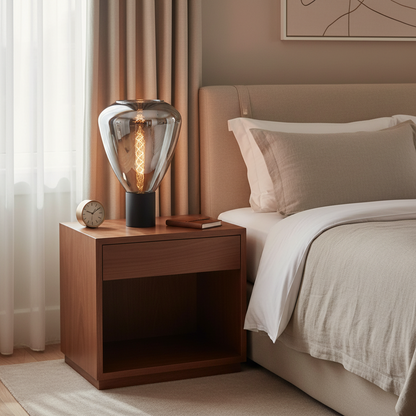 Matt Black Table Lamp with Smoky Glass Shade, 18 × 26.4 cm-PLAMPA2218