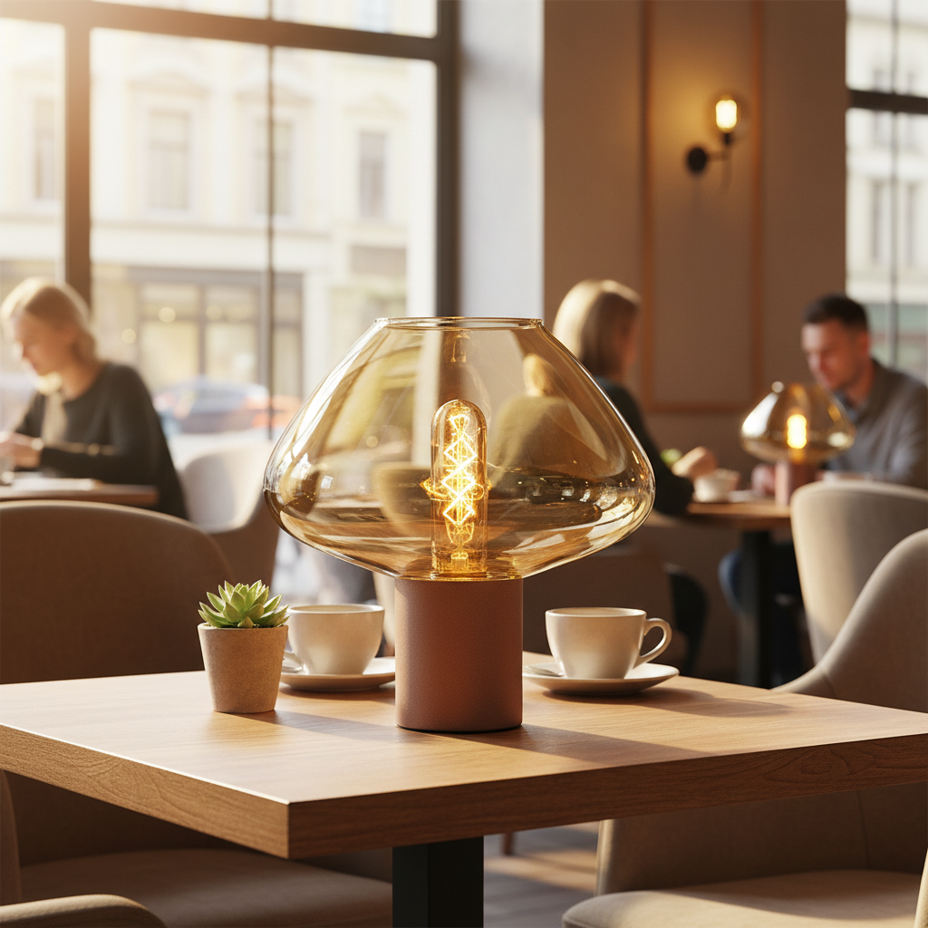 Matt Coffee Table Lamp with Amber Glass Shade-PLAMPA2222