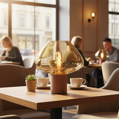 Matt Coffee Table Lamp with Amber Glass Shade-PLAMPA2222