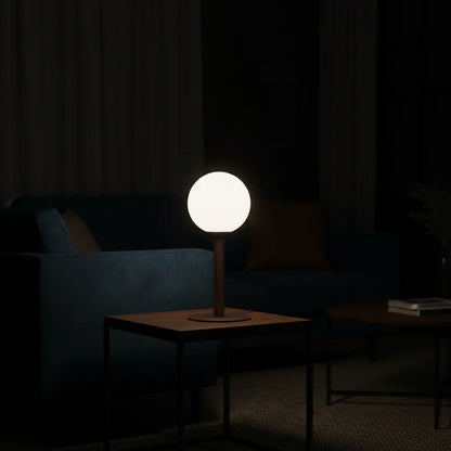table lamp with opal glass shade matt coffee finish G9 compact modern lighting fixture