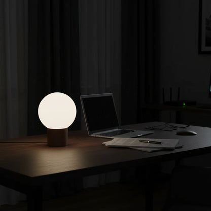 compact table lamp with opal glass shade matt coffee finish G9 lighting fixture