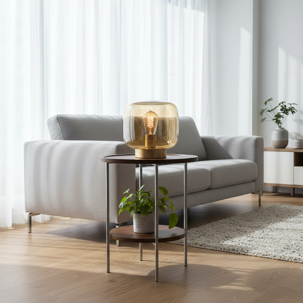 Gold Finish Table Lamp with Amber Glass Shade 20 × 19 cm -PLAMPA2229