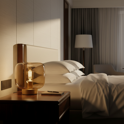Gold Finish Table Lamp with Amber Glass Shade 20 × 19 cm -PLAMPA2229