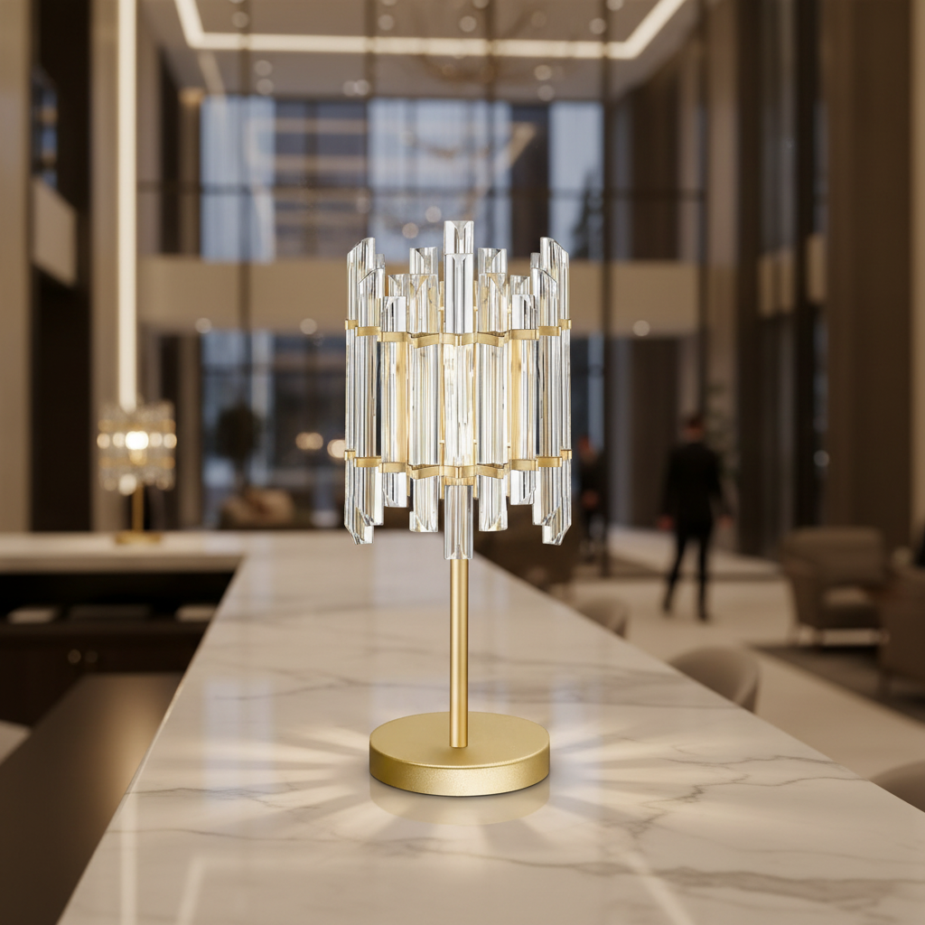 Table Lamp with Clear Glass Shade & Gold  frame (22.5 × H47.4 cm)-PLAMPA2249