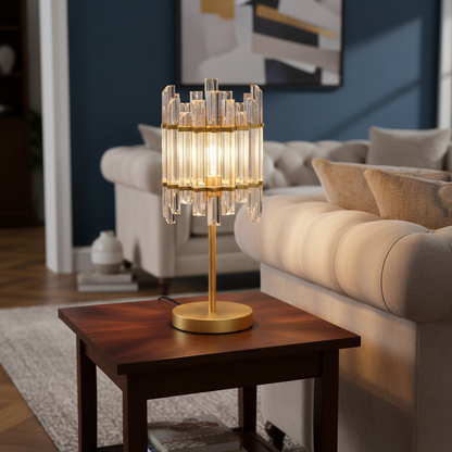 Table Lamp with Clear Glass Shade & Gold  frame (22.5 × H47.4 cm)-PLAMPA2249