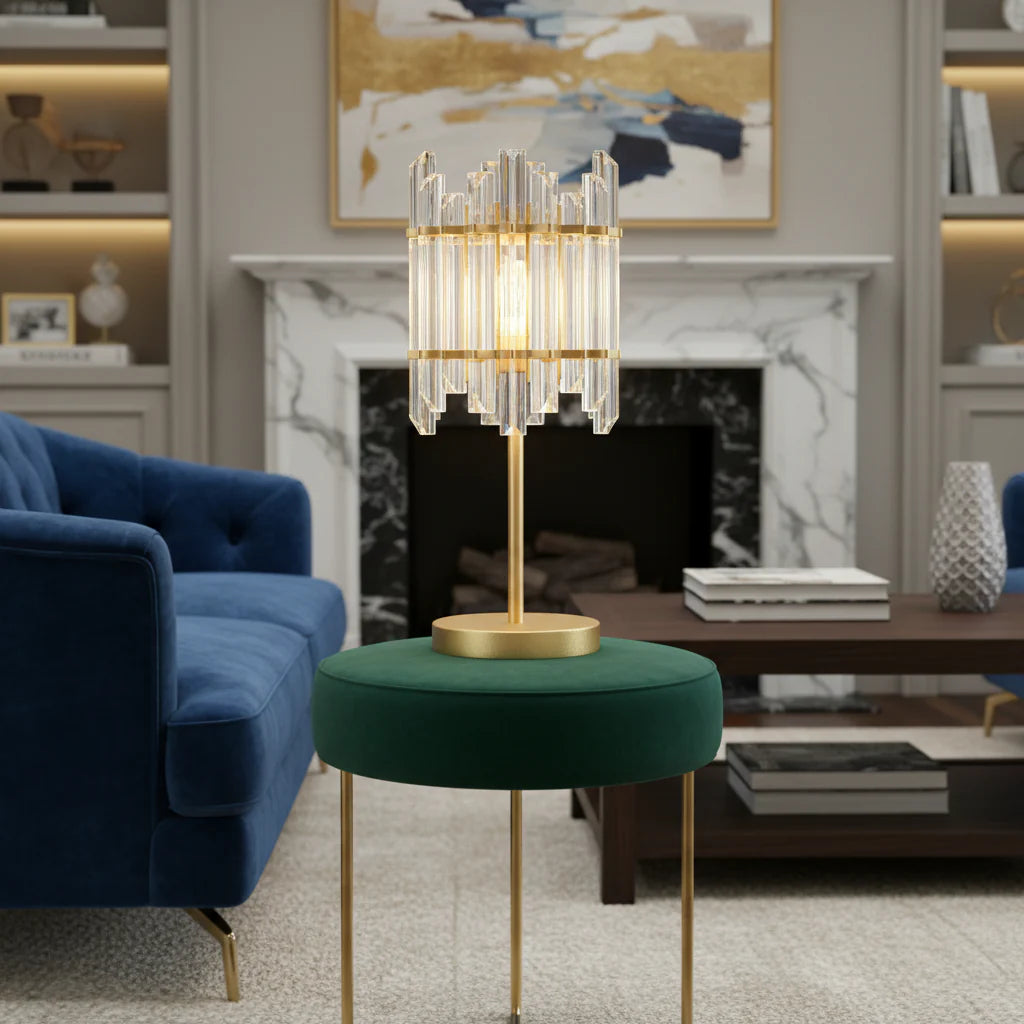 Table Lamp with Clear Glass Shade & Gold  frame (22.5 × H47.4 cm)-PLAMPA2249