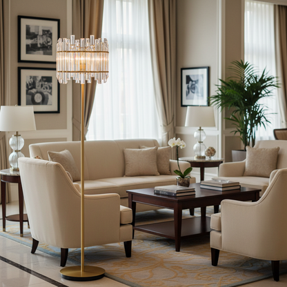 Gold Finish Floor Lamp with Clear Glass Shade-PLAMPA2250