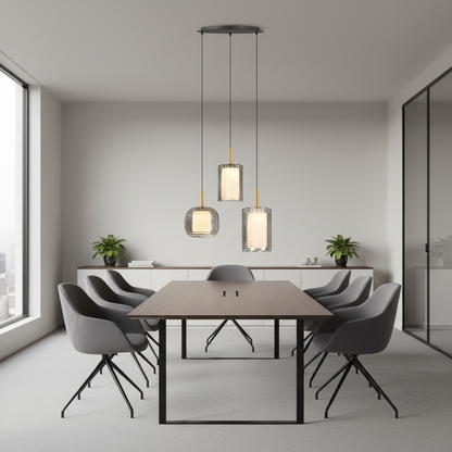 LED Pendant Lamp: Sand Black/Brass With Smoke Grey/White Glass, 24W 3000K; (L50xH150)cm