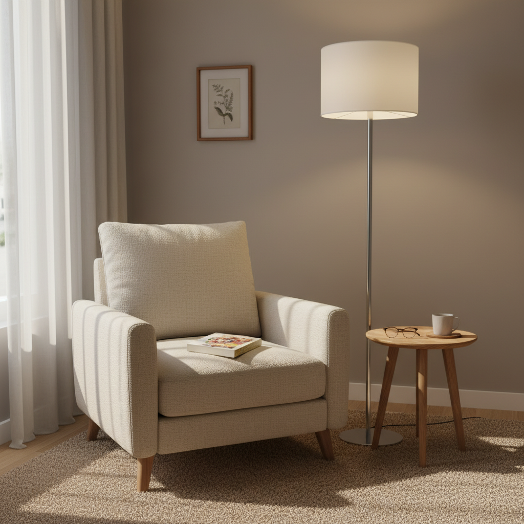 Floor Lamp with Matt White Shade, Chrome Finish stand-PLAMPA2346