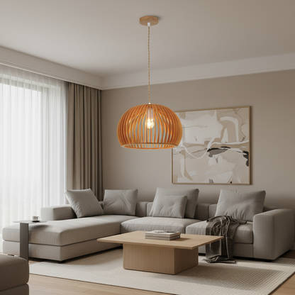 Wooden Slatted Dome Pendant Light – PL WD25-01