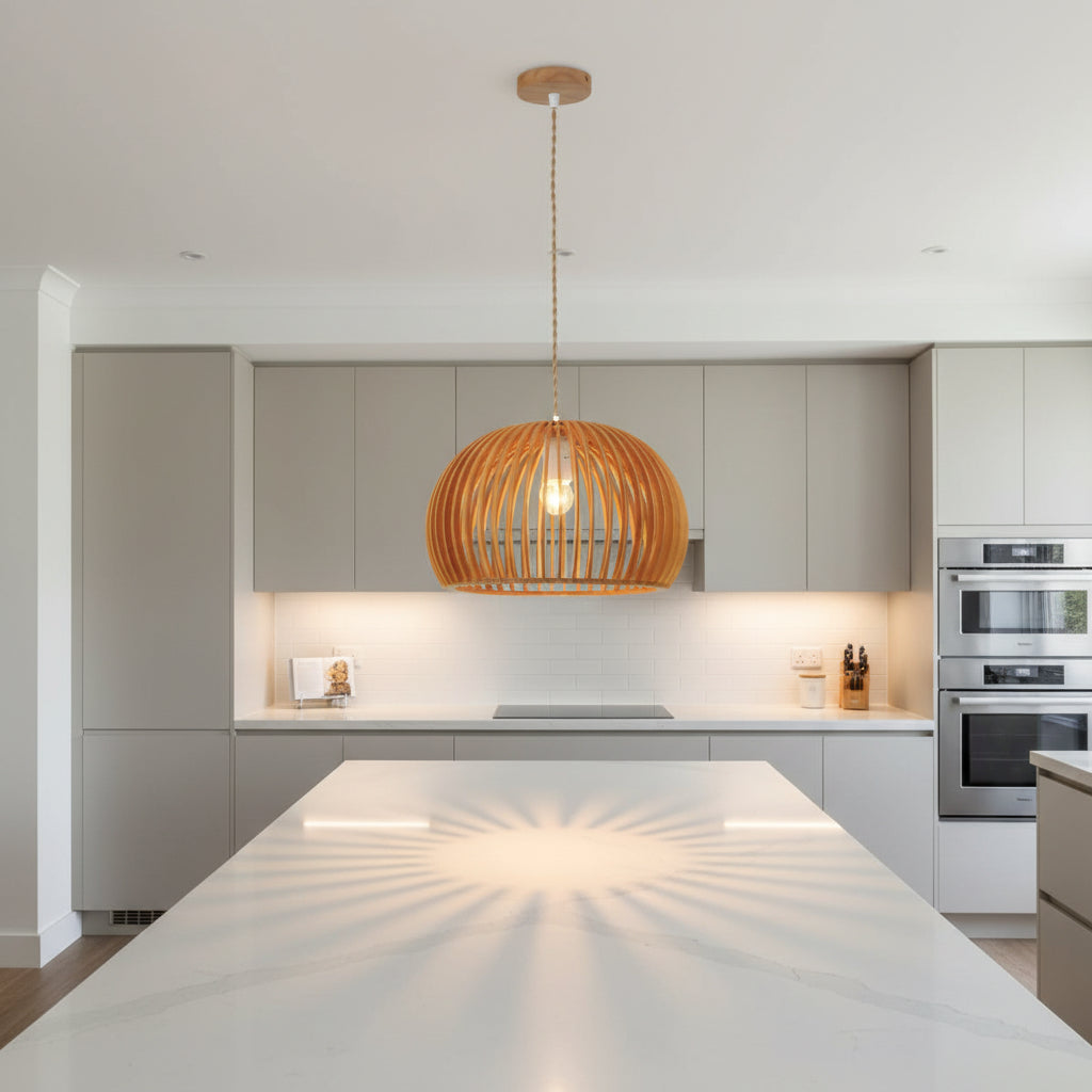 Wooden Slatted Dome Pendant Light – PL WD25-01